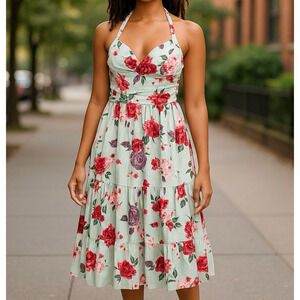 VTG Y2K Designer Tracy Feith Corset Dress Midi Halter Romantic USA Made 90s